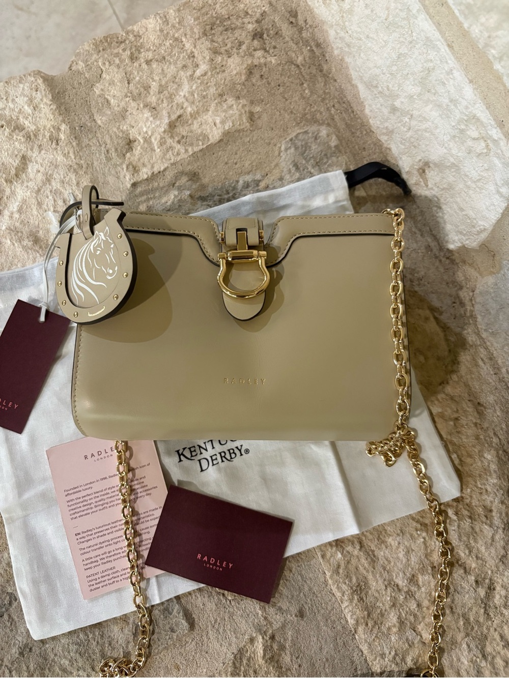 Radley London Kentucky Derby Leather Crossbody Bag- Color Stone- New with tags